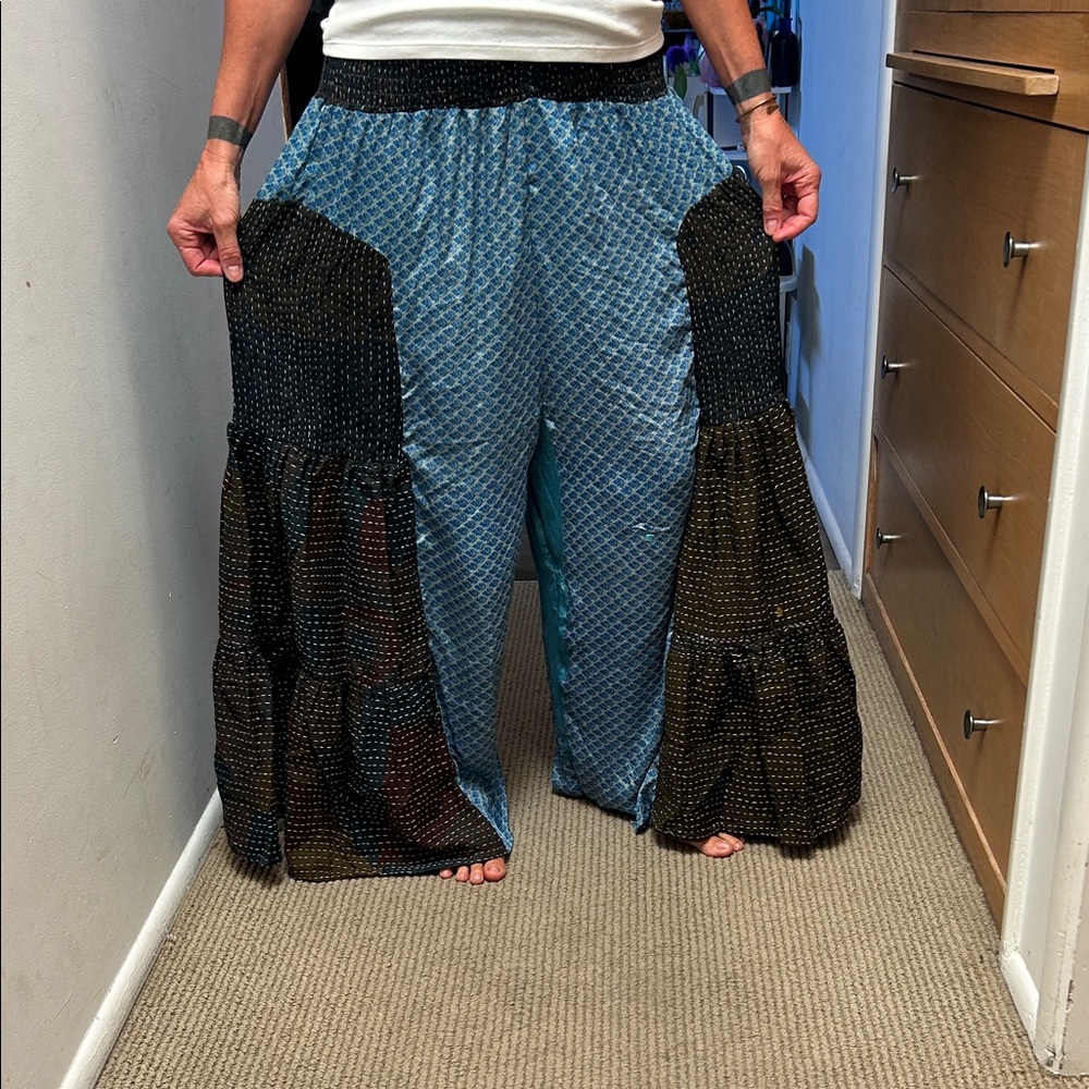 Kantha Bae silk and recycled sari pants.